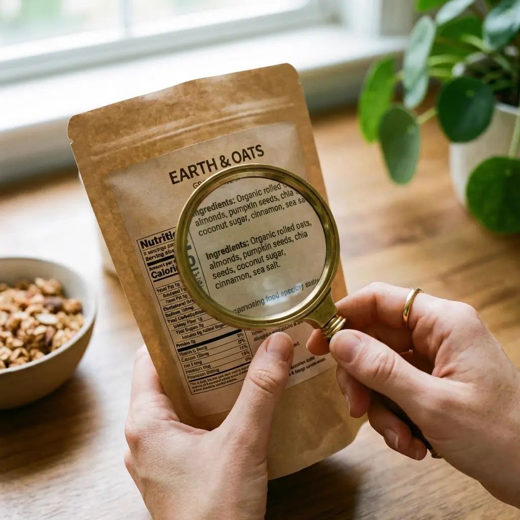 食品ラベルを確認する様子